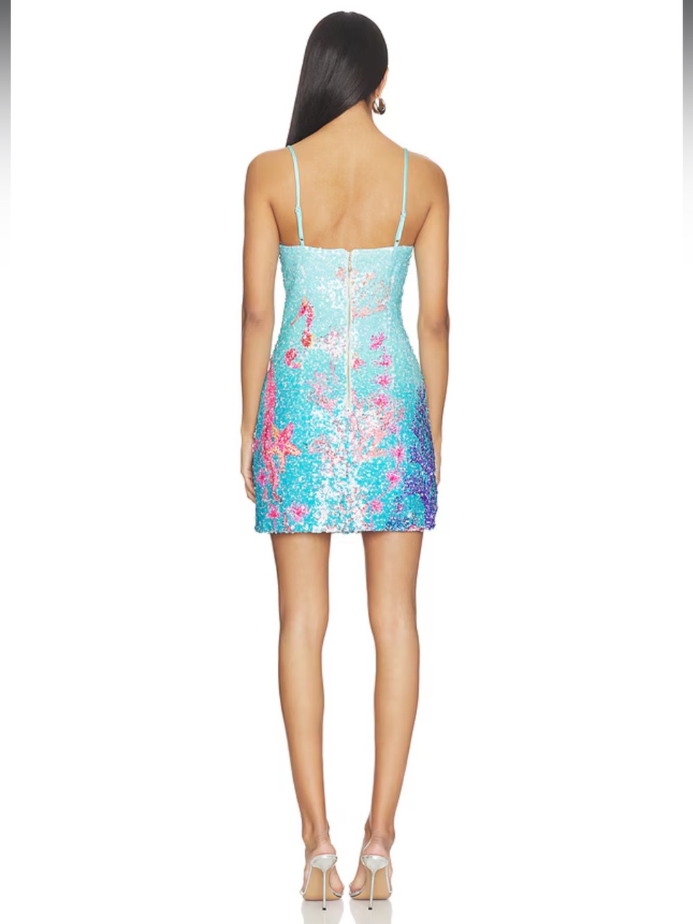 elliatt coral blue & pink sequin embellished seahorse print mini dress small NEW - Picture 4 of 10
